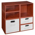 Regency Niche Cubo Storage Organizer Open Bookshelf Set- 2 Full Cubes/4 Half Cubes with Foldable Storage Bins- Cherry/White PC2F4HWC-1F2HWH